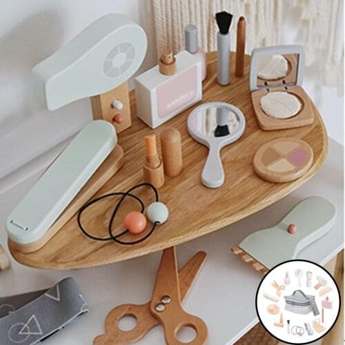 Wooden Girl Pretend Play Makeup Set Role Play Lipstick Brush Scissors Comb Gifts for Girls Age 3, 4, 5,6