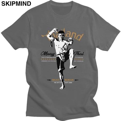 Unique Mens Muay Thai T Shirt Short-Sleeve Crewneck Cotton Tshirt Summer Thailand Wai Kru Tee Top Martial Art Clothing Gift