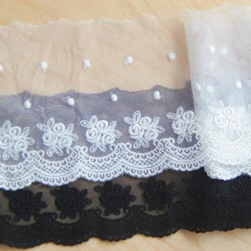 Cotton Embroidery Lace Dot Floral Embroidered Black And White Scalloped Lace Sewing Garment Accessories 9cm