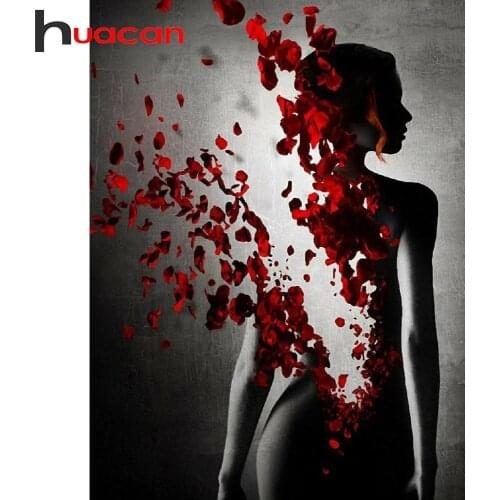 Huacan 5D Diy Diamond Painting Woman Cross Stitch Diamond Embroidery Petal Mosaic Wall Art Home Decoration
