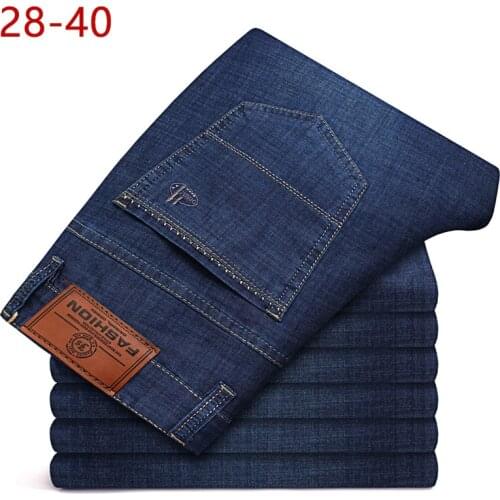 Summer 28-40 Classic Business Brand Jeans For Men Slim Fit Stretch Skinny Denim Male Pants Thin Elastic Fashion Trousers CQY14