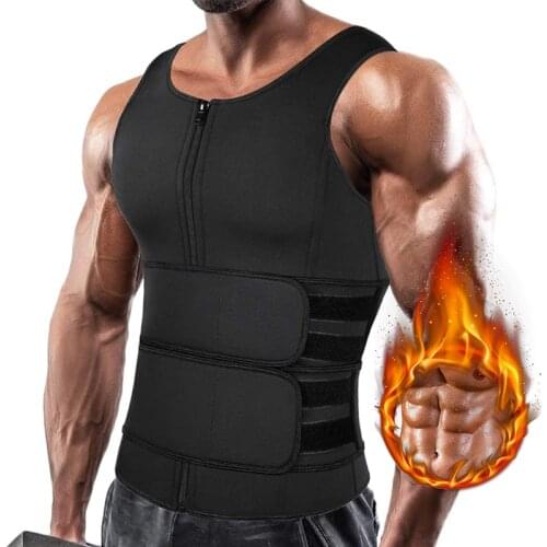 Men Shapers Neoprene Sauna Zipper Waist Trainer Vest Slimming Sweat abs Tank Top Trimmer Mens Body Shaper with Two Belts