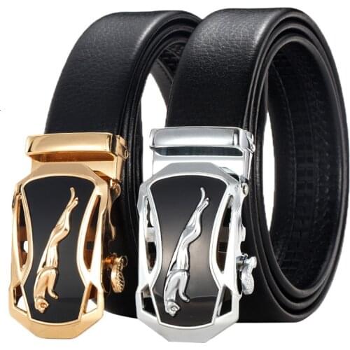 Peikong Men Belt Genuine Leather Automatic Buckle Luxury Brand Male Belts Black Strap Original Natural Cowskin Belts 110-130 cm