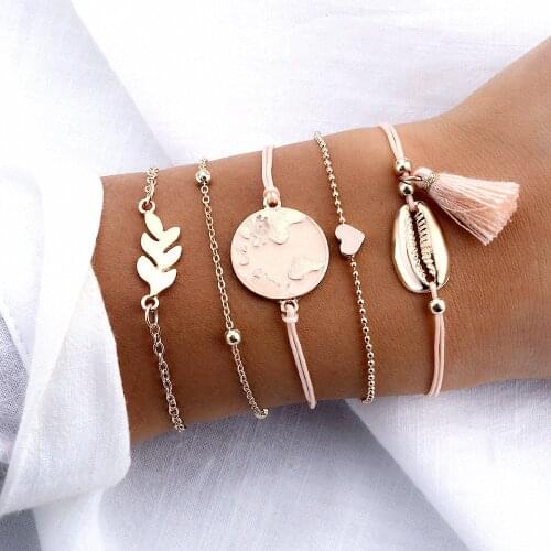 Bohemian fringed bracelet set female gift 2019 new bracelet jewelry earth heart shell bead chain combination