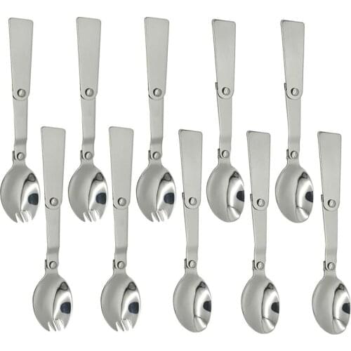 Set of 10 Folding Fork and Spoon 304 Stainless Steel Portable for Thermos and Camping Spoon