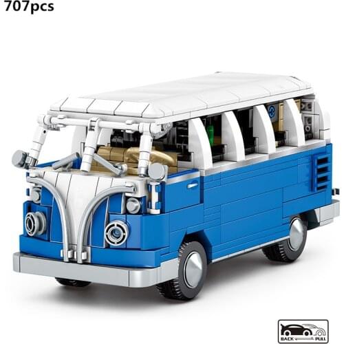 High-Tech Auto Museum T1 Station Wagon Campers Car Building Blocks Kit Bricks MOC Classic Model Bus Kids Toys For Children Gifts