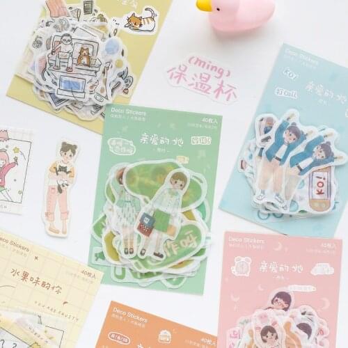 XINAHER 40 Pcs/bag Cute girl cat paper sticker decoration stickers DIY for craft diary scrapbooking planner label sticker