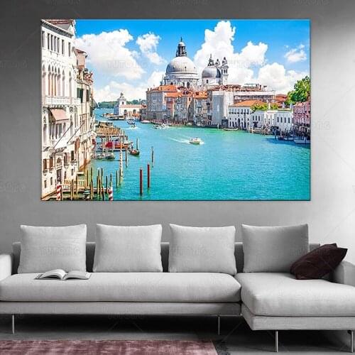 Canvas Print Wall Art Beautiful Landscape Grand Canal with Basilica Di Santa Maria Della Salute Venice Italy Modern poster decor