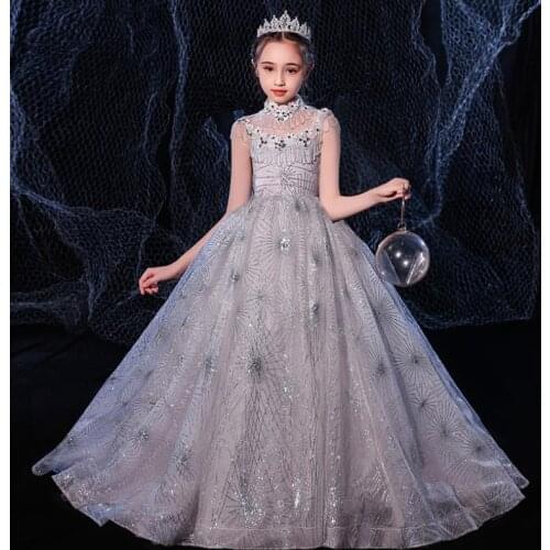 High-end Children Evening Gown Beading Sequined Trailing Dress For Girls Kids catwalk Birthday Party Dress Vestidos L517