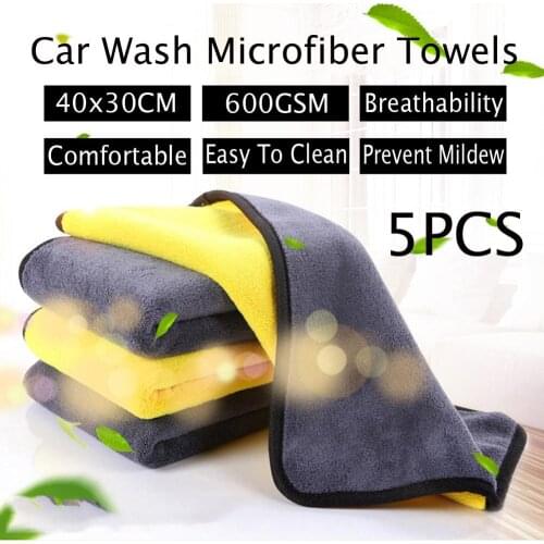 5Pcs 600gsm Car Wash Microfiber Towels Super Thick Plush Cloth For Washing Cleaning Drying Absorb Wax Polishing