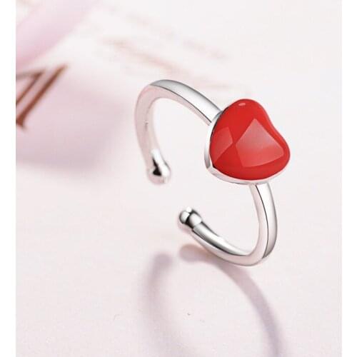 QIMING Little Red Heart Rings Women Engagement Open Wedding Ring Fashion Jewelry Bague Accessories Dropshipping