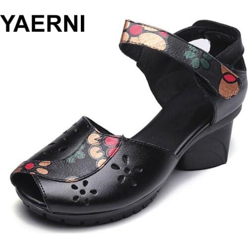 YAERNI Summer shoes new fashion Women large size fish mouth sandals thick woman breathable black work sandals Woman sexy sandals