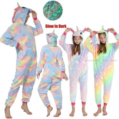 Family Matching Pajamas Glow In Dark Kigurumi Men Kids Pijama Boy Onesie Girl Sleepwear Unicorn Costume Mom Dad Daughter Clothes