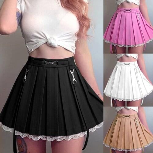 Pleasant Skirt New Autumn Winter High Waist Lace Panel Contrast Ribbon Pleated Skirt New Style
