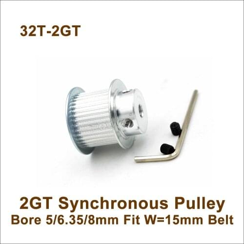 POWGE 32 Teeth 2GT Synchronous Pulley Bore 5/6.35/8mm For Width=15mm 2MGT Timing Belt 32T 32Teeth GT2 Pulley 32-2GT BF 3D Design