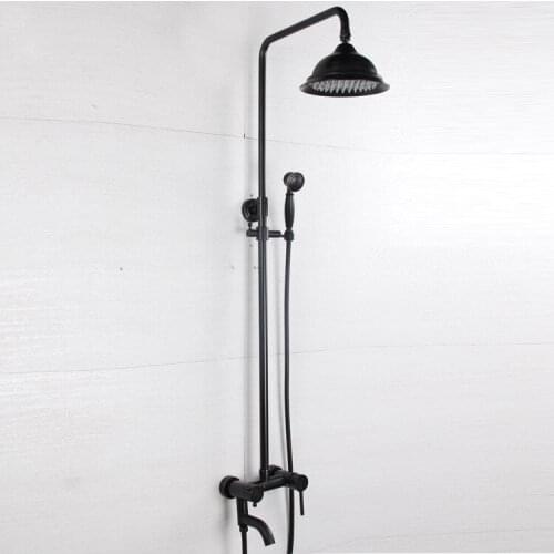 Bathroom Black Oil Paint Solid Brass Bathtub Shower Set Wall Mounted Rainfall Shower Mixer Tap Faucet 3-functions Mixer Valve