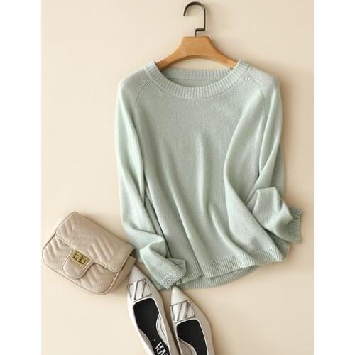 2022 autumn winter new styles 100% cashmere crew neck sweater women plain jersey knitted soft warm feamle long sleeve pullovers