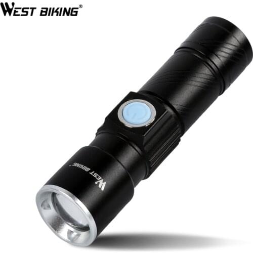 WEST BIKING Cycling Flashlight Front Led Bike Lamp USB Charging Telescopic Bicycle Torch Holder Clips for Bicycle Handlebar