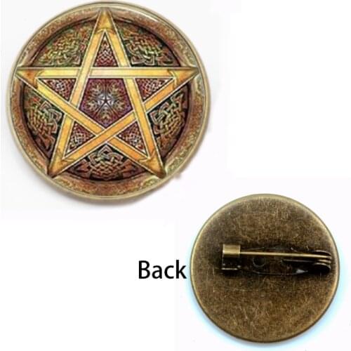 Vintage Pagan Five-pointed Star Brooch Demon Witch Protection Star Amulet Badge Crystal Glass Dome Convex Toy Gift