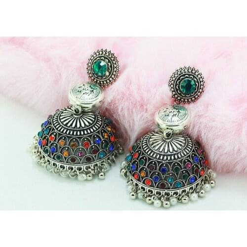 Vintage Ethnic Womens Round Silver Color Earrings Indian Tibetan Jewelry Tribe Bohemia Boho Bell Tassel Earrings