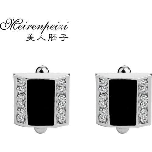 Vintage Crystal Cufflinks For Mens Jewelry Shirt French Black Cufflink Brand Cuff Buttons Black Enamel Cuff Link Wedding Gifts