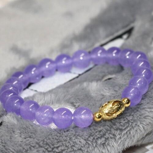 Top quality 8mm romantic violet jades stone chalcedony elegant women bracelet round beads best gift jewelry making 7.5inch B2063