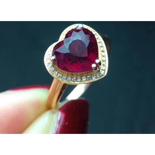 Fine Jewelry Real Pure 18 K Gold AU750 100% Natural Red Tourmaline Gemstone 2.8ct Female Rings Brazil Origin for Womens Gift