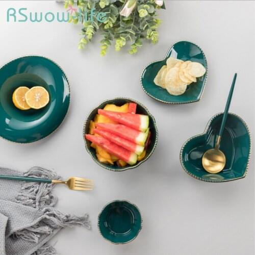 Malachite Green Ceramic Bowl Phnom Penh Tableware Retro Salad Bowl Phnom Penh Peach Heart Soup Bowl For Kitchen Utensils