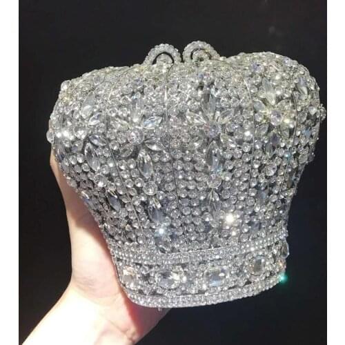 Fashion Hollow Out Crown Women Evening Bags Sequined Wedding Party Clutches Diamonds Rhinestones Womens Pouch Evening Bags gift