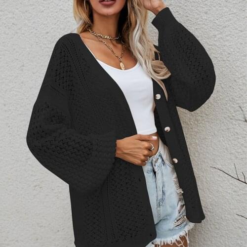 2021 Europe and America Autumn New Fashion Casual Plus Size Womens Clothing Hollow Personality Knitted Loose Cardigan Sweater