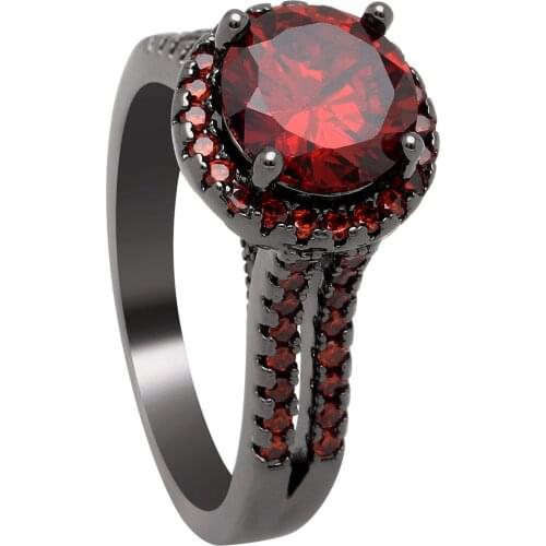 Pc New Fashion Vintage Red Crystal Ring Silver Black Gold Color Filled Zircon Crystal Rings For woman Wedding Jewelry Size 5-12