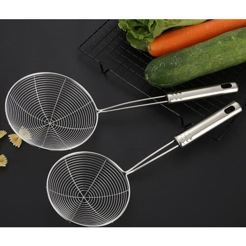1pc Kitchen Tools Silicone Handle Oil Pot Strainer Ladle Skimmer Oval Fine Mesh Stainless Steel For Food Kitchen Tools