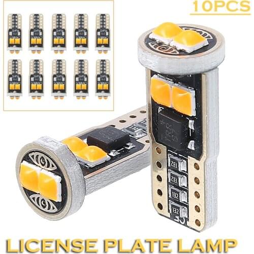 10pcs 12V 2W T10 W5W 6 SMD 3030 Canbus Car Amber LED Bulbs Auto Truck 194 168 147 152 158 159 Reading License Plate Lights Parts