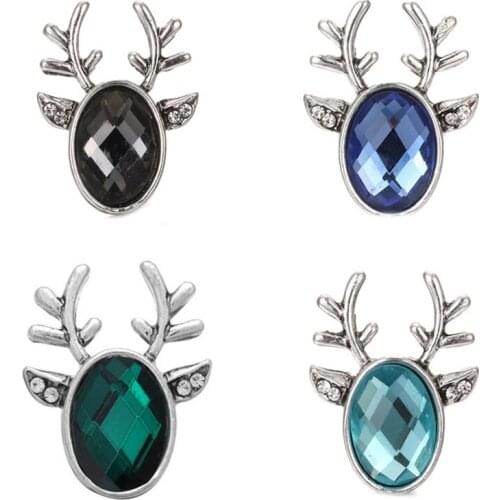 10pcs/lot New Christmas Snap Jewelry 18mm Snap Buttons Rhinestone Elk Deer Fit Women Snap Jewelry Necklaces Bracelets