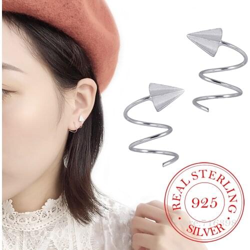 925 Solid Sterling Silver Piercing Spiral Airplane Stud Earrings for Women Party Gift Jewelry pendientes boucle d oreille