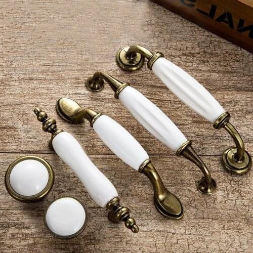 Antique Door Handles for Kitchen Cabinets Knobs and Handles White Ceramic Door Handle European Furniture Handles Drawer Pulls