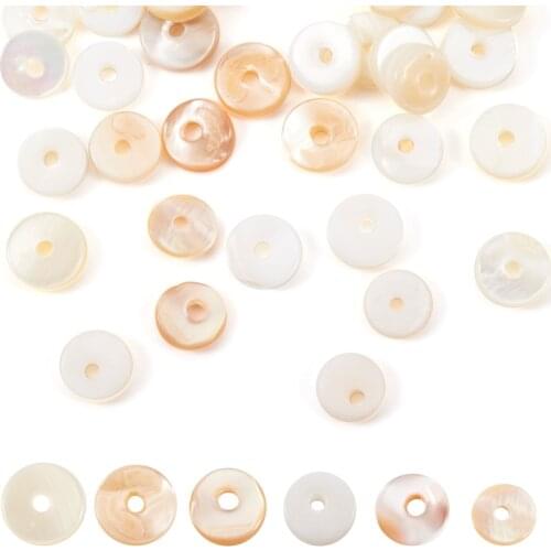 50pcs 6mm Natural Freshwater Flat Round Shell Beads Creamy White Heishi Beads for DIY Crafts Jewelry Making Necklace Bracelet