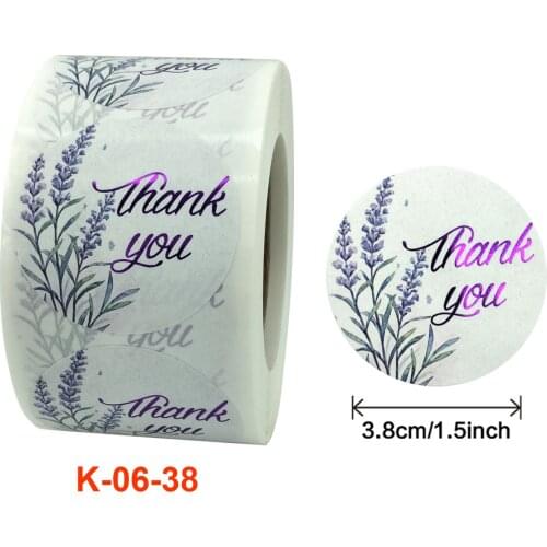 500Pcs/roll 1.5 inch Round seal label handmade scrapbooking Envelope stationery sticker Purple Floral Thank You Stickers