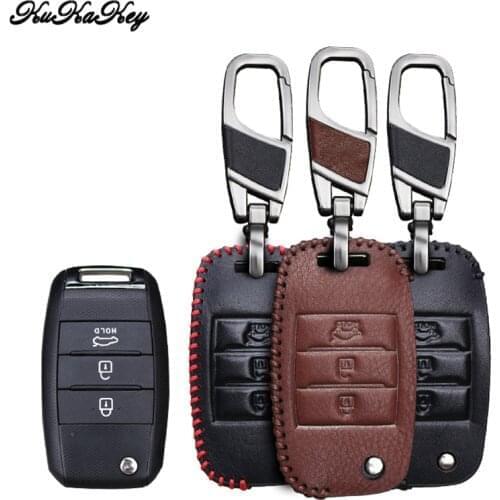 Leather Car Key Cover with Key Ring Holder For KIA Sid Rio QL Soul Sportage Ceed Sorento Carens Cerato K2 K3 K4 K5 Optima Rondo