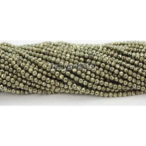 Brilliant Cut Shining Natural Pyrite Gems Stone 2mm~2.7mm Faceted Round Beads Jewelry Making 2 Strands/Pack