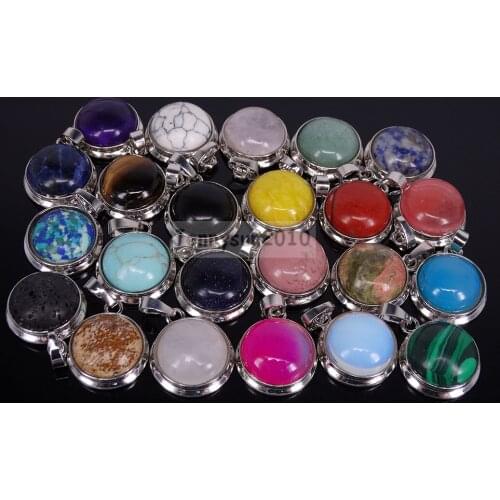 Natural Gems Stone Crystal Round Ball Reiki Chakra Pendant Charms Silver Plated 10Pcs/Pack