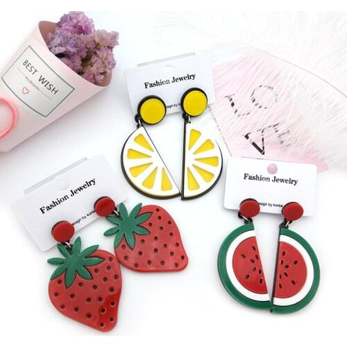 Cute Fruit Strawberry Watermelon Lemon Earrings for Women Girls Fashion Korean Style Acrylic Drop Ear Jewelry Pendientes XE316