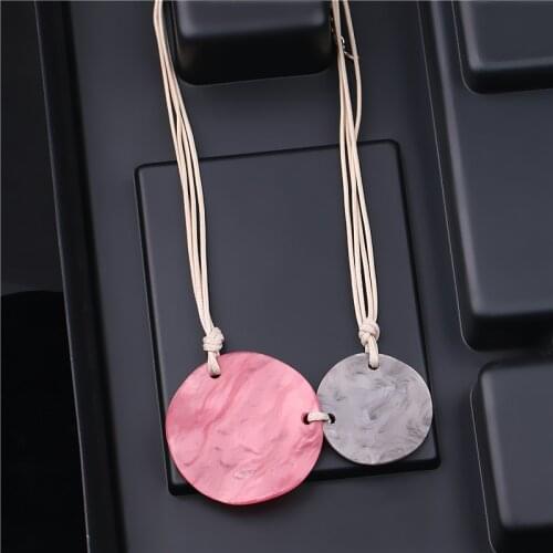 Trendy Simple Big Round Resin Pendant Necklace Fashion Women Jewelry Accessories Long Rope Chain Girls Gift Paris Gothic Luxury