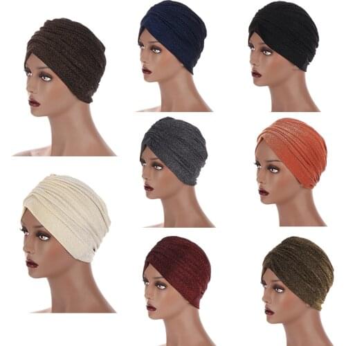 Muslim Women Turban India Beanie Hat Stretch Arab Hat Head Scarf Wrap Cap Head Cover Bonnet Glitter Headwear New Fashion 25*16CM