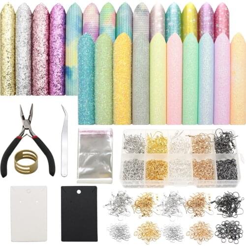 24 Pcs Leather Earring Making Kit Include Faux Leather Sheet,Templates,Earring Hooks,Complete Tools for Making Leather Crafts