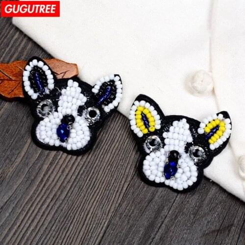 GUGUTREE beaded dogs patches,crystals diamonds Insects Sequined Applique Patch for Coat,T-Shirt,hat,bags,Sweater,backpack