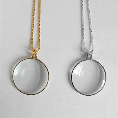 Decorative Monocle Necklace With 5x Magnifier Magnifying Glass Pendant Gold Silver Plated Chain Necklace Magnifying Glass