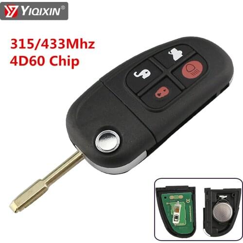 YIQIXIN 4 Button For Jaguar S X Type XJ XJR XJ8 XK XF 2002-2008 1999-2009 Remote Car Key 315/433Mhz 4D60 Chip Folding Flip Key
