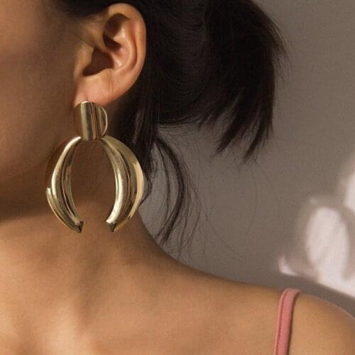 Abayabay Moon Ear Stud Earring Women Cute Hoop Drop Earrings European Girls Gold Color Lovers Trendy Stainless Jewelry Kolczyki