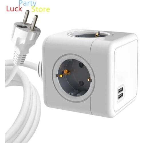 Allocacoc PowerCube Power Strip USB Socket EU Plug Multi Smart Plug Extension EU Electrical 16A 4 Outlet 2.1A Home Charging Gray